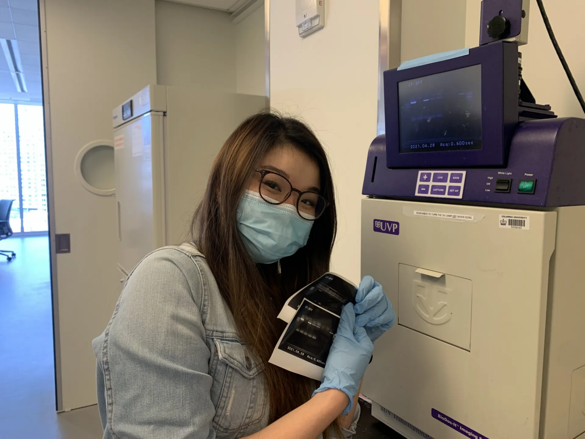 Maggie with successful gel electrophoresis bands 